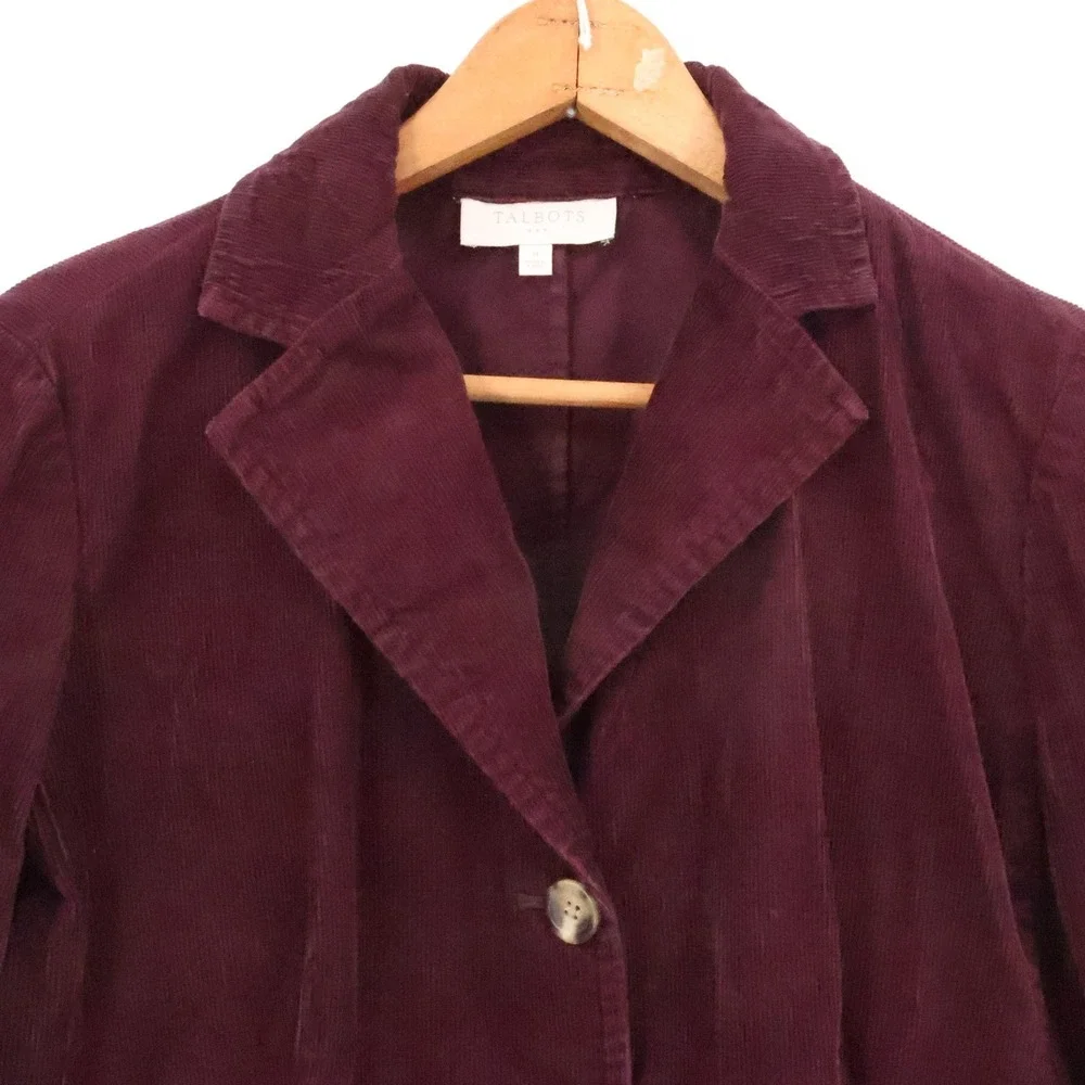 Talbots Burgundy Corduroy Blazer Womens Size 8 Dark Academia Career Button 2010s